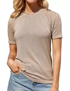 GRACE KARIN Kurzarmblusen GRACE KARIN Damen Bluse Sommer Kurzarm Elegant Rundhals Oberteile T-Shirt Casual