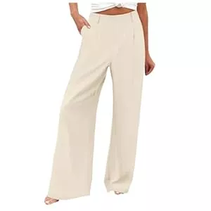 Unbekannt Hosen Unbekannt Lässige Damen-Kleiderhose mit weitem Bein, hohe Taille, maßgeschneiderte Button-Down-Hose mit Taschen Hose Sommer Damen 44