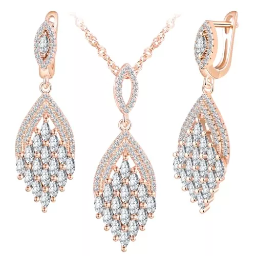 MicLee Schmuck MicLee Damen 925 Silber Zirkonia Blatt Ketten Anhänger und Ohrringe Elegantes Diamant Schmucksets Kreative Mädchen Halskette Volldiamant Blatt Ohrhänger Modeschmuck Party Bijouterie