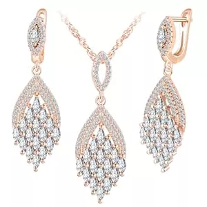 MicLee Schmuck MicLee Damen 925 Silber Zirkonia Blatt Ketten Anhänger und Ohrringe Elegantes Diamant Schmucksets Kreative Mädchen Halskette Volldiamant Blatt Ohrhänger Modeschmuck Party Bijouterie