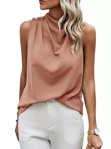 ONAYEYO Ärmellose Blusen ONAYEYO Damen Sommer Elegant Bluse Stehkragen ärmellos Bluseshirt Shirt Party Oberteil T-Shirt Casual Einfarbig Tank Top Business Blusen