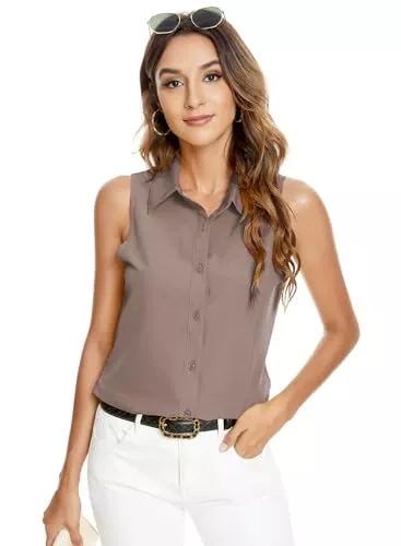Atnlewhi Ärmellose Blusen Atnlewhi Damen Ärmellos Knöpfen Hemden Bluse Basic Kragen Arbeit Büro Stretch Formelle Casual Blusen