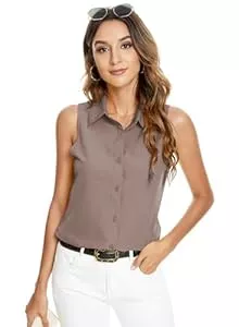 Atnlewhi Ärmellose Blusen Atnlewhi Damen Ärmellos Knöpfen Hemden Bluse Basic Kragen Arbeit Büro Stretch Formelle Casual Blusen