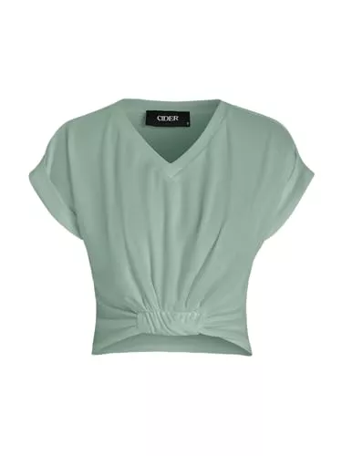 CIDER Kurzarmblusen CIDER Gerafftes Crop Top mit V-Ausschnitt