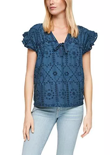 s.Oliver Kurzarmblusen s.Oliver Damen Rüschen-Bluse mit Lochstickerei