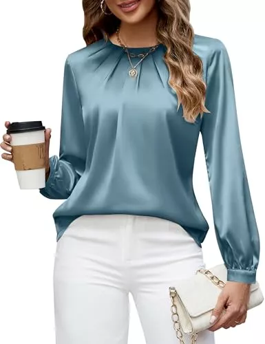 Blooming Jelly Langarmblusen Blooming Jelly Damen Bluse Langarm Shirt Elegant Seide Oberteile Business Outfit