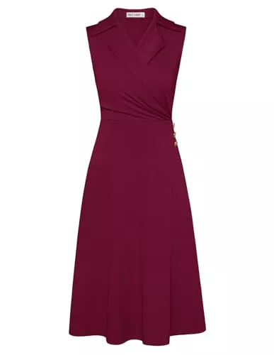 GRACE KARIN Cocktail GRACE KARIN Wickelkleid Damen V-Ausschnitt Reverskragen A-Linie Midi Kleider Elegant Business Outfit Damen mit Knöpfen