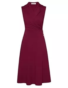GRACE KARIN Cocktail GRACE KARIN Wickelkleid Damen V-Ausschnitt Reverskragen A-Linie Midi Kleider Elegant Business Outfit Damen mit Knöpfen