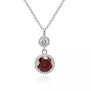 namana Schmuck namana Halskette mit elegantem runden Anhänger in Rubinrot oder Saphirblau mit Zirkonia Stein und weiterem Schmuckstein, silberfarbene rhodinierte Halskette in verstellbarer Länge.