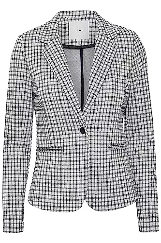 ICHI Blazer ICHI IHKATE SMALL Check BL Damen Blazer Kurzblazer Jacke Karierter EIN-Knopf-Blazer mit Stretch und Reverskragen
