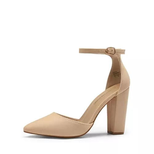DREAM PAIRS High Heels DREAM PAIRS Damen Coco High Heels Chunky Block Pumps Spitzeschuh Geschlossene Zehen Knöchelriemen Abendkleidung Schuhe