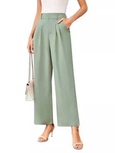 TMEOG Hosen TMEOG Stoffhose Damen Sommer Weite Hose Elegant Marlene Palazzo Hose Lockere Gerade Geschnittene Hose Weites Bein Chino Anzughose mit Gummibund Wide Leg Business Bundfaltenhose für Damen