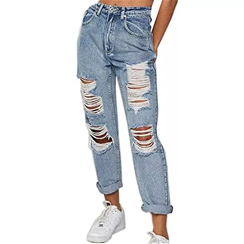 tinetill Jeans Jeans Damen Skinny Hoher Taille Zerrissene Schmale Jeans Stretch Hip Hop Jeanshose Röhrenjeans mit Bleistift Destroyed Ripped Streetwear Denim Hosen