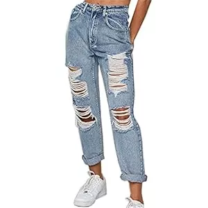 tinetill Jeans Jeans Damen Skinny Hoher Taille Zerrissene Schmale Jeans Stretch Hip Hop Jeanshose Röhrenjeans mit Bleistift Destroyed Ripped Streetwear Denim Hosen