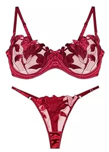 Panegy Unterwäsche & Dessous Panegy Sexy BH und Höschen-Sets Besticktes zweiteiliges Push-Up-Dessous-Set Boudoir-Jubiläum
