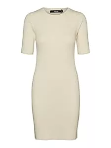 ONLY Freizeit VERO Moda Damen Enges Stretch Kleid | Kurzes Mini Rundhals Dress | Elastisch Kurzarm Gerippt VMGOLD
