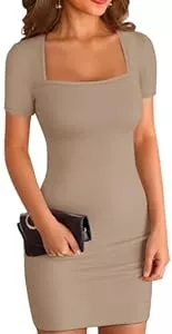ELFIN Freizeit ELFIN Sommerkleid Damen Bodycon Kleid Gerippt Kurz Minikleid Quadratischer Ausschnitt Kurzarm Party Club Kleid Sommer Freizeitkleid Eng