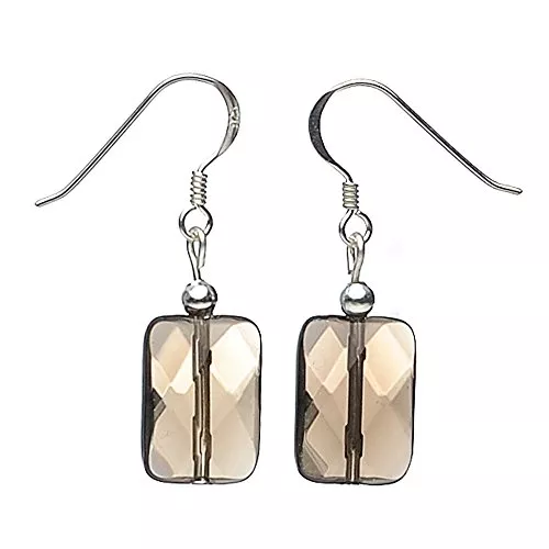 Schmuck Krone Schmuck Ohrringe Ohrhänger aus Rauchquarz facettiert 925 Silber braun Rechteck flach