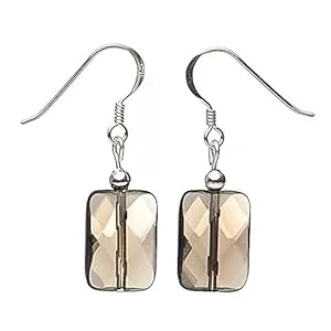 Schmuck Krone Schmuck Ohrringe Ohrhänger aus Rauchquarz facettiert 925 Silber braun Rechteck flach