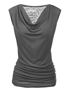 PINSPARK Ärmellose Blusen PINSPARK Bluse Damen Sommer Ärmellose Oberteile Elegant V-Ausschnitt Wasserfall Shirt Falten Spitzen Top Stretch Tunika Blusen