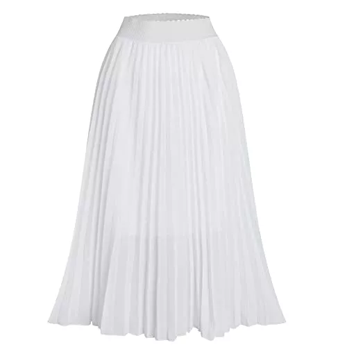 TEERFU Röcke TEERFU Womens Chiffon High Waist Skirt Pleated A-Line Swing Elastic Shirring Midi Length