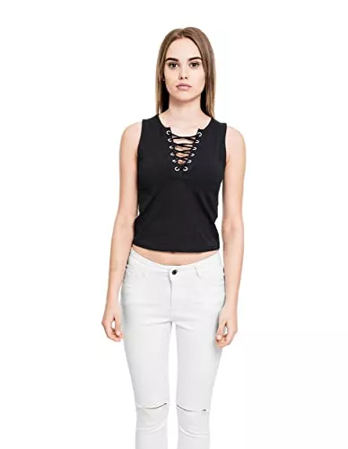 Urban Classics Tops Urban Classics Damen Ladies Lace Up Cropped Top