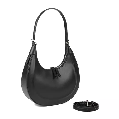 MoreFarther Taschen & Rucksäcke MoreFarther Handtasche Schultertasche Damen Klein Echtes Leder, Halbmond Tasche mit Verstellbarem Schultergurt zum Crossbody Bag, Umhängetasche mit Reißverschluss