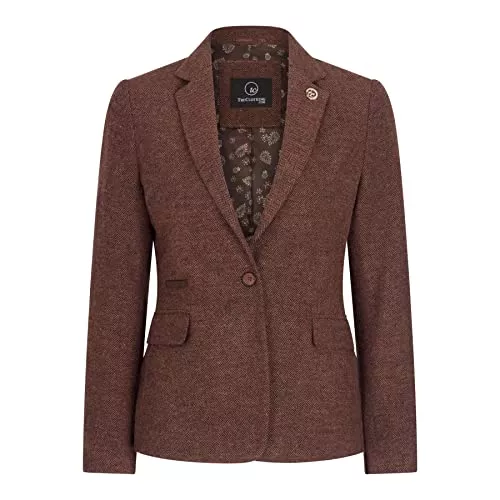 TruClothing.com Blazer Damen Blazer Tweed Herringbone Wolle Klassisch Smart Casual Vintage Rost Braun