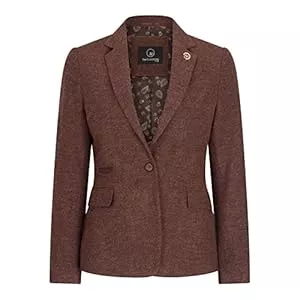 TruClothing.com Blazer Damen Blazer Tweed Herringbone Wolle Klassisch Smart Casual Vintage Rost Braun