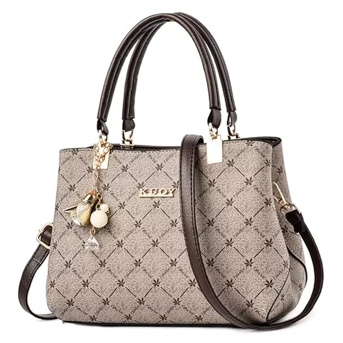 FOLOVEYA Taschen & Rucksäcke FOLOVEYA Handtasche Damen Elegante mit Ahornblattmuster Leder PU Henkeltasche Schultertasche Damenhandtaschen mit Anhänger Frauen Umhängetasche für die Arbeit Reisen