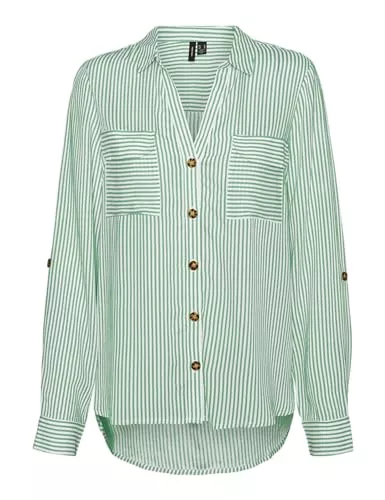 VERO MODA Hemdblusen VERO MODA Damen Blusen Hemd Leger mit Brusttaschen Regular Stretch 3/4 Arm Top Oberteil