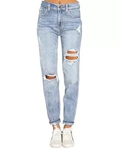 Roskiky Jeans Roskiky Boyfriend Jeans Stretch Jeanshose Jeans Damen High Waist Ripped Jeans Distressed Mom Jeans Slim Denim Pants