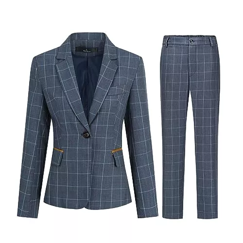 YUNCLOS Kostüme YUNCLOS Anzug Set Damen Blazer Business Damenanzug formell 2-teilig Karierter Kostüme für Büro Eine Schnalle Elegant