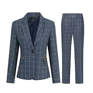 YUNCLOS Kostüme YUNCLOS Anzug Set Damen Blazer Business Damenanzug formell 2-teilig Karierter Kostüme für Büro Eine Schnalle Elegant