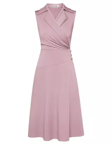 GRACE KARIN Cocktail GRACE KARIN Wickelkleid Damen V-Ausschnitt Reverskragen A-Linie Midi Kleider Elegant Business Outfit Damen mit Knöpfen