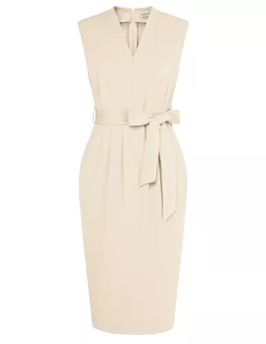 GRACE KARIN Cocktail GRACE KARIN Damen Cocktailkleider Bodycon Kleid Vintage Midikleid Formelle Business-Kleider mit Taschen V-Ausschnitt Ärmelloses für Sommer