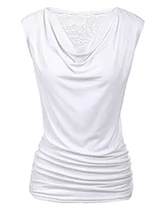 Zeagoo Ärmellose Blusen Zeagoo Elegante Oberteile Damen Falten Tops Ärmellos Shirt V-Ausschnitt Bluse Stretch Tunika S-XXL