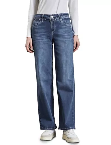 STREET ONE Jeans STREET ONE Damen Wide Leg Jeans mit Gürtel