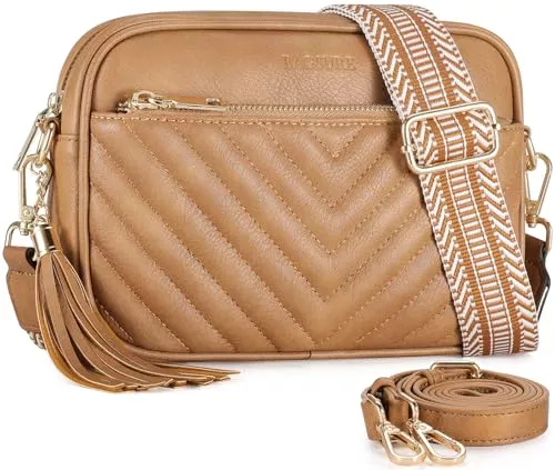 Bagsure Taschen & Rucksäcke Bagsure Umhängetasche Damen – Crossbody Bags für Frauen mit 2 Verstellbaren, Abnehmbaren Breiten Gurten, Leichte Damen Schultertasche aus Leder, Gestepptes Design