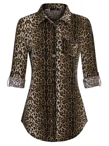 DJT Hemdblusen DJT Damen Bluse Weich Gestrickt Stretch Knopfleiste Langarm Hemdbluse Casual V-Ausschnitt Button Down Shirts Oberteil