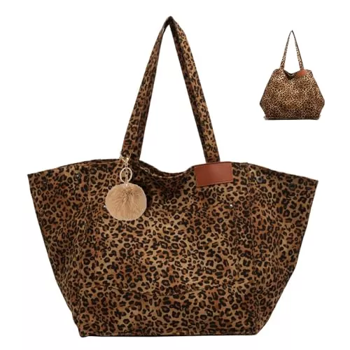 XFSRG Taschen & Rucksäcke XFSRG Leoparden Tasche Damen Umhängetasche Modische Shoulder Bag Women mit Magnetverschluss Geräumige Tote Bag aus Verbundstoff inklusive Fellbommel Anhänger