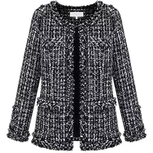 Leyoutx Blazer Leyoutx Damen Kragenloser Plaid Tweed Blazer Elegant Open Front Fransen Casual Business Glitzer Jacke