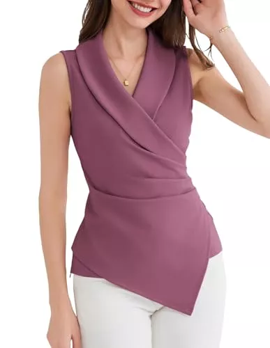 GRACE KARIN Ärmellose Blusen GRACE KARIN Damen Wickelbluse V-Ausschnitt Casual Arbeit Tops Ärmellos Büro Dressy Sommer Bluse Asymmetrisch Elegant Shirts