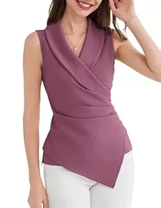 GRACE KARIN Ärmellose Blusen GRACE KARIN Damen Wickelbluse V-Ausschnitt Casual Arbeit Tops Ärmellos Büro Dressy Sommer Bluse Asymmetrisch Elegant Shirts