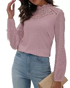 Hount Pullover & Strickmode Hount Damen Spitze Bluse U-Boot Ausschnitt Pullover Langarmshirt Elegant Oberteile Tunika