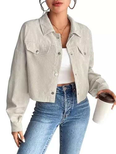 YUTILA Jacken YUTILA Damen Cordjacke – Kurz Corduroy Jacke mit Knopfleiste, Langarm, Freizeit Übergangsjacke