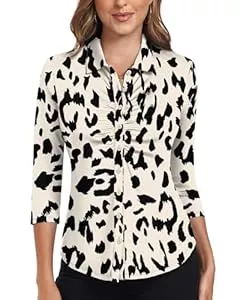 Soneven Langarmblusen Soneven Bluse Damen Elegant Shirt 3/4 Arm Hemdbluse Ruched Front Poloshirts Golf Polo Shirt Damen Business Outfit Blusenshirt Lady Oberteile