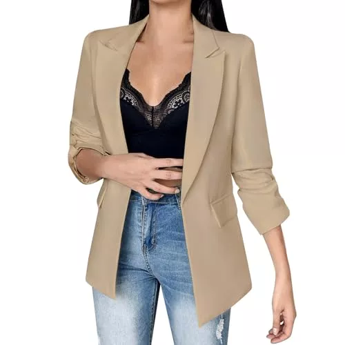 Mashaouyo Blazer Mashaouyo Damen Blazer Sportlich Elegant Kostüme Blazer Cardigan Womens Jacket Business Outfit Kurzblazer Coat Damenjacken Cardigan Outdoor Jacken Übergangsjacken Blusenjacke Sakko