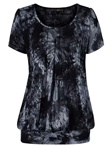 DJT FASHION Kurzarmblusen DJT FASHION Damen Falten Kurzarm T-Shirt Kurzarmshirt Rundhals Stretch Tunika