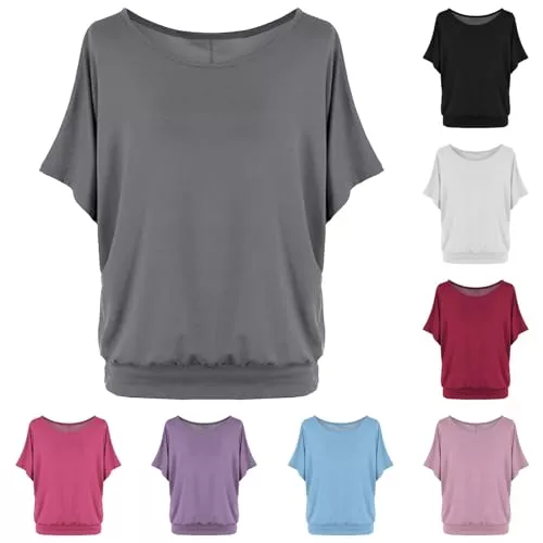 Cihdmfb Kurzarmblusen Cihdmfb T-Shirt Damen Oversized Solide Rundhals Fledermausärme Bluse Damen Sommer Causal Lose Kurzarm Tshirt Oberteil Tops Tunika Basic Tee Shirt Freizeit T Shirts Longbluse für Frauen